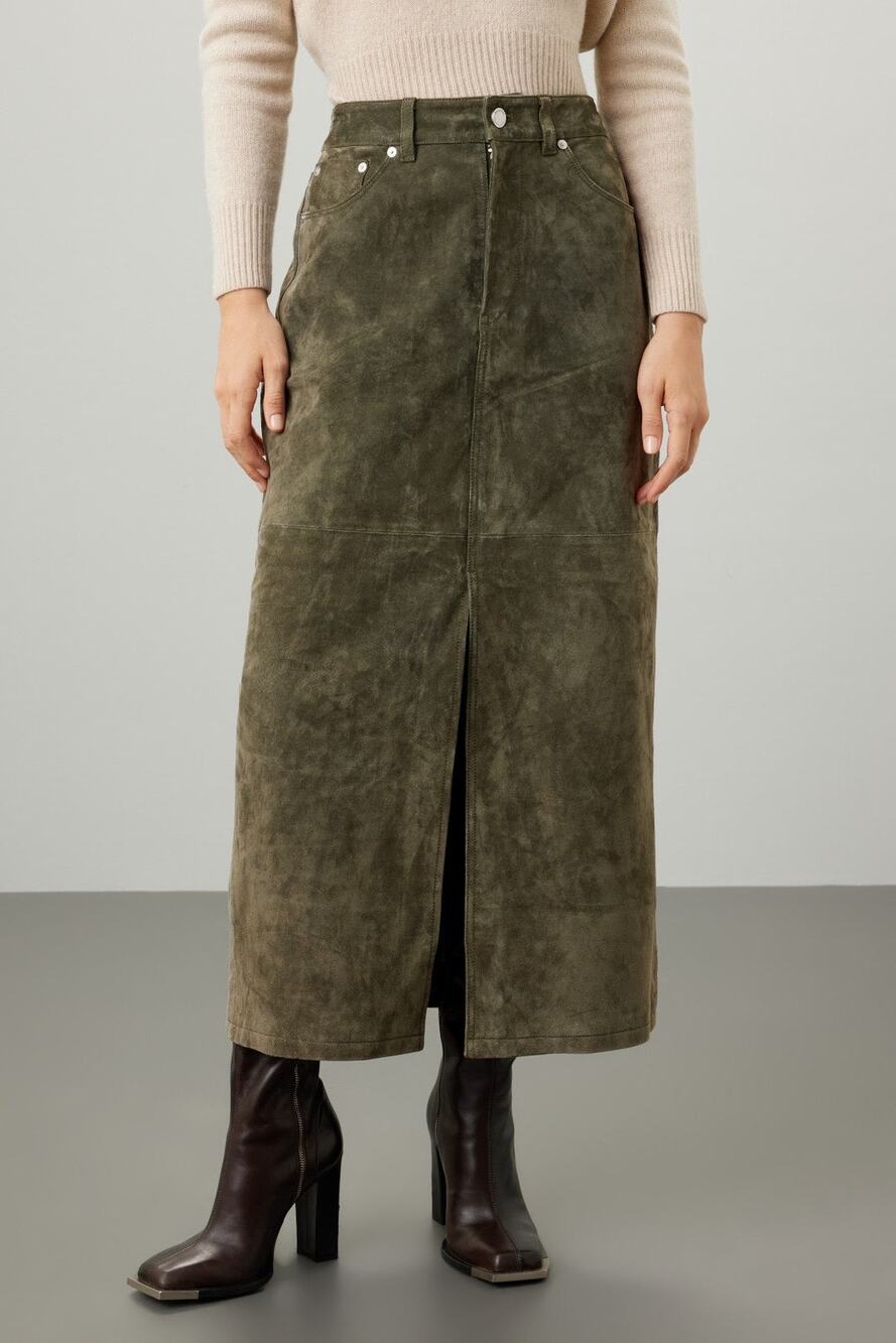 BlankNYC Hunter Green Retro Suede Leather Front Slit Pencil Midi Skirt Size 29